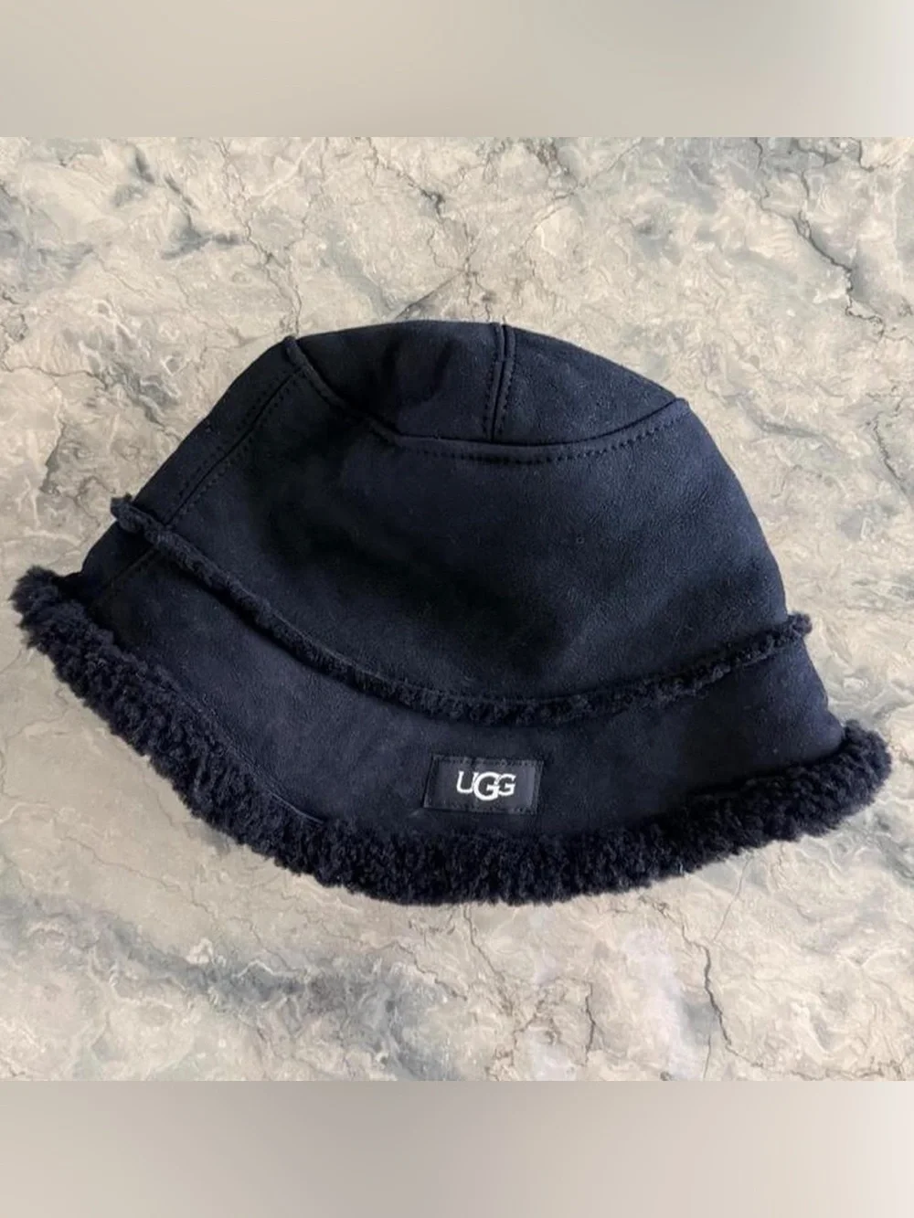 UGG Black Suede Shearling Bucket Hat